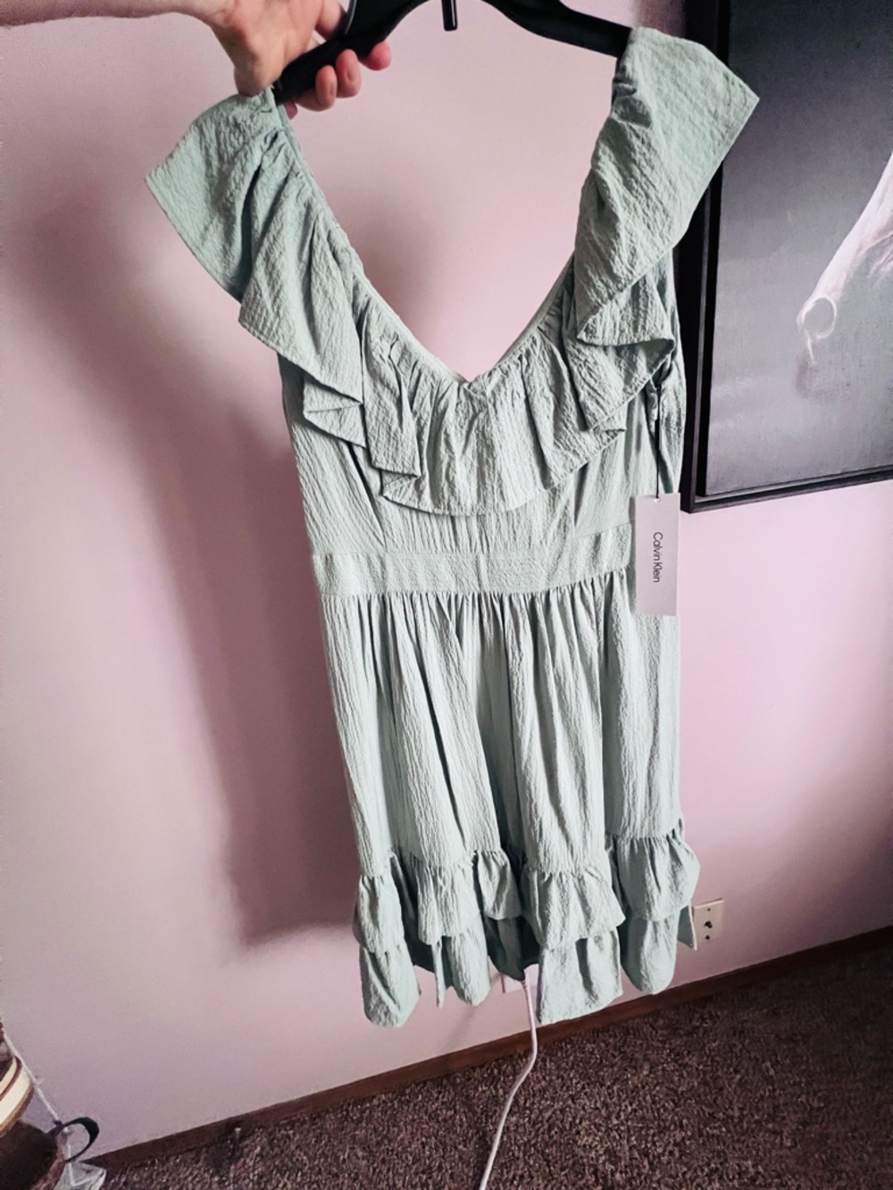 Calvin Klein Sage Green Ruffle Dress